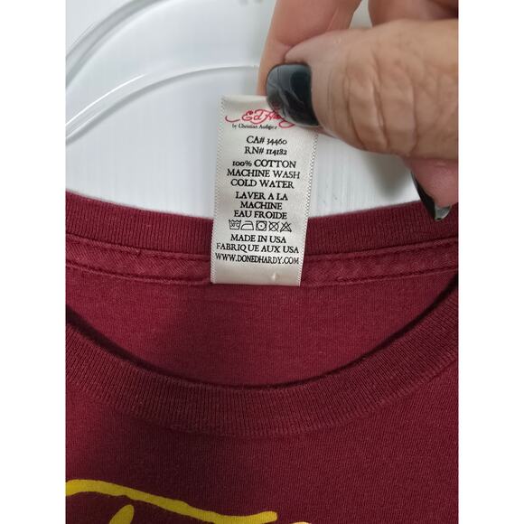 Ed Hardy Crowned Skull & Rose Graphic Tee Maroon Christian Audigier Y2K M - Picture 5 of 7